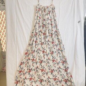 Ijoah Dress Womens Medium Maxi Boho Tiered Adjustable Straps Pockets Floral‎